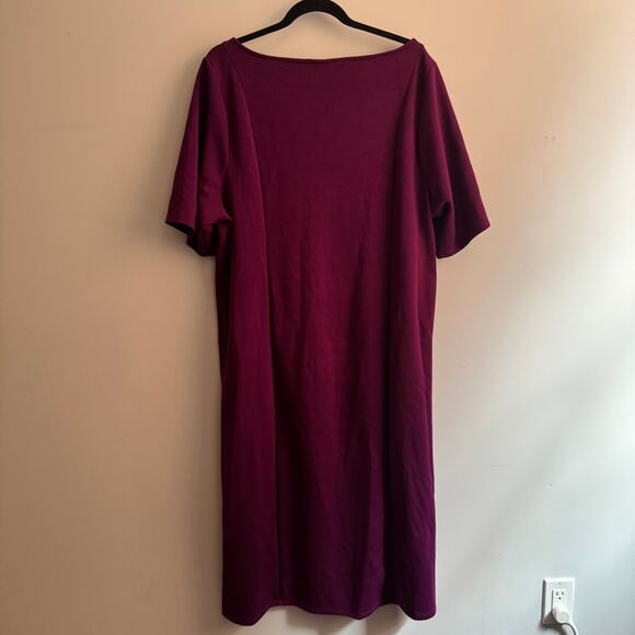 Torrid Midi Shift Dress Purple Boat Neck Pullover Side Slit Short Sleeve Sz 3X - Picture 6 of 6